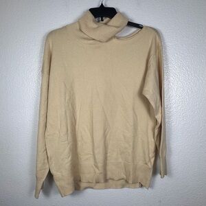 The Drop Women's One Cold Shoulder Cutout Turtleneck Pullover Creme Brulee L